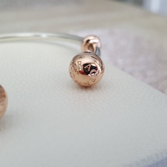 RARE Pandora Two-Tone Rose Gold Silver Moments Snake Chain Open Bracelet Bangle - Picture 12 of 12